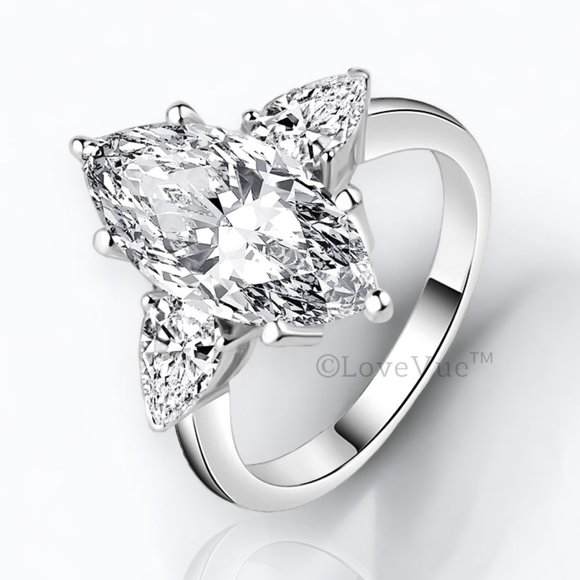 Certified 4ct. t.w. Diamond Moissanite Marquise Pear Cut Wedding Ring VVS1 - Picture 7 of 16